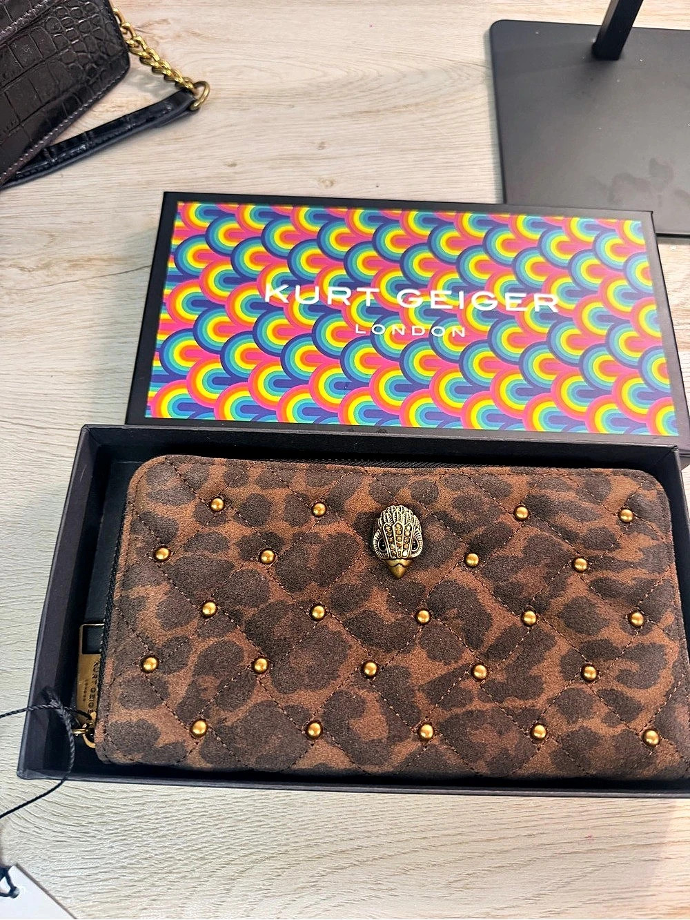 Kurt Geiger Kensington Leopard Print Zip Wallet in Brown NWT